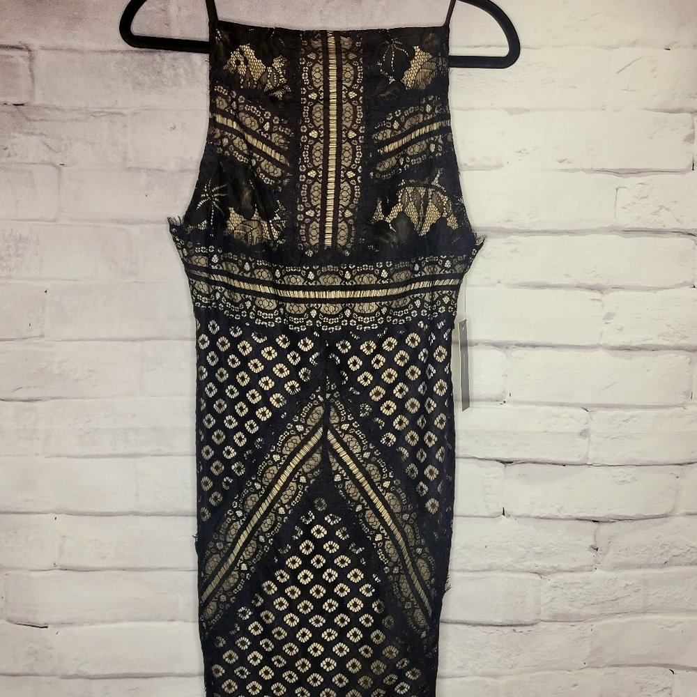 NWT Lulu's Wink Wink Black Lace Square Neck Bodycon Dress Size Medium